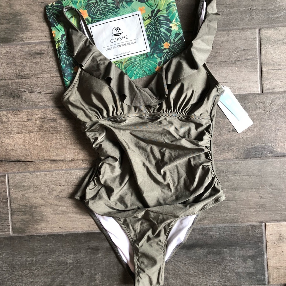 One-piece Olive Green swimsuit by Cupshe.